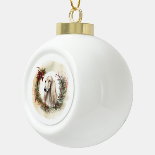 Afghan Hound Kerstkrans Feestelijke Pup Keramische Bal Ornament (Rechts)