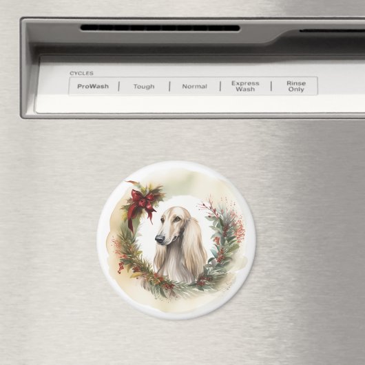 Afghan Hound Kerstkrans Feestelijke Pup Magneet (Insitu (Vaatwasser))
