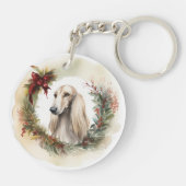 Afghan Hound Kerstkrans Feestelijke Pup Sleutelhanger (Achterkant)