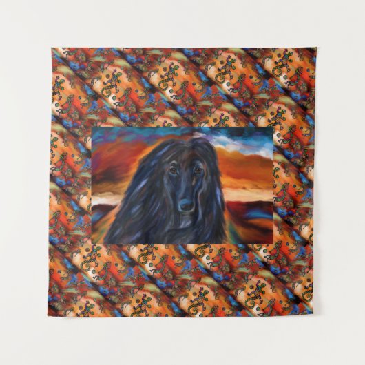 Afghan Hound Kokopelli Art Painting Wandkleed (Voorkant)