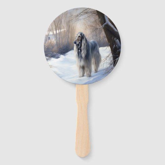 Afghan Hound Laat Het Sneeuw Kerstmis Handwaaier (Achterkant)