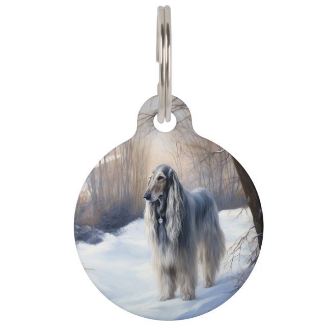Afghan Hound Laat Het Sneeuw Kerstmis Huisdierpenning (Voorkant)