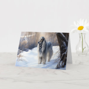 Afghan Hound Laat Het Sneeuw Kerstmis Kaart