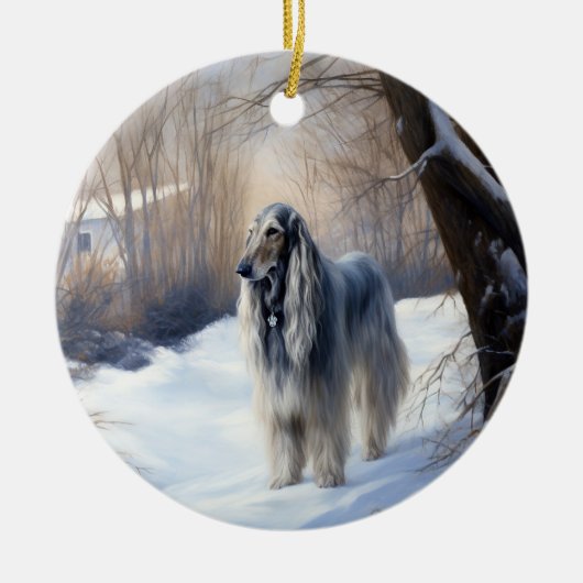 Afghan Hound Laat Het Sneeuw Kerstmis Keramisch Ornament (Voorkant)
