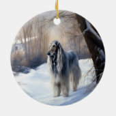 Afghan Hound Laat Het Sneeuw Kerstmis Keramisch Ornament (Achterkant)