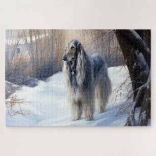 Afghan Hound Laat Het Sneeuw Kerstmis Legpuzzel