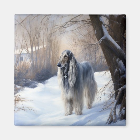 Afghan Hound Laat Het Sneeuw Kerstmis Magneet (Voorkant)