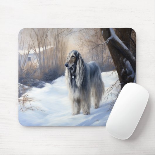 Afghan Hound Laat Het Sneeuw Kerstmis Muismat (Met muis)