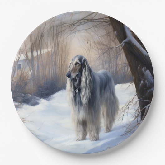 Afghan Hound Laat Het Sneeuw Kerstmis Papieren Bordje (Voorkant)