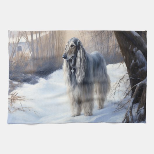 Afghan Hound Laat Het Sneeuw Kerstmis Theedoek (Horizontaal)