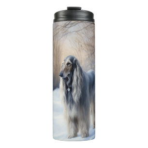 Afghan Hound Laat Het Sneeuw Kerstmis Thermosbeker