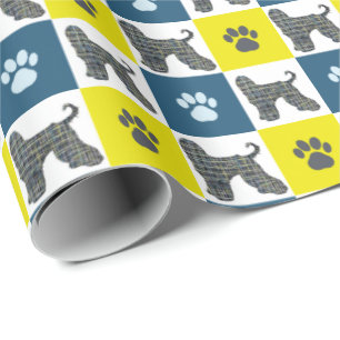 Afghan Hound Silhouette Dog & Paw Y&B Grid Cadeaupapier