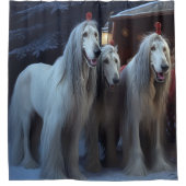 Afghan Hound Snowy Sleigh Ride Kerstmisdecor Douchegordijn (Voorkant)