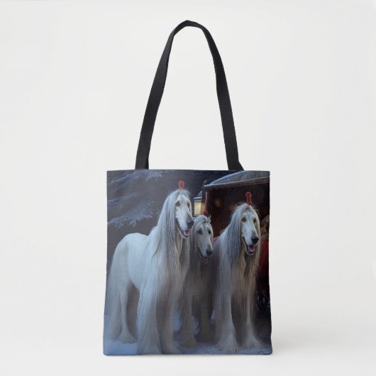 Afghan Hound Snowy Sleigh Ride Kerstmisdecor Draagtas (Voorkant)