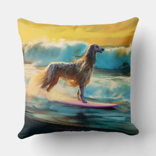 Afghan Hound Strand Surfen Schilderij Kussen