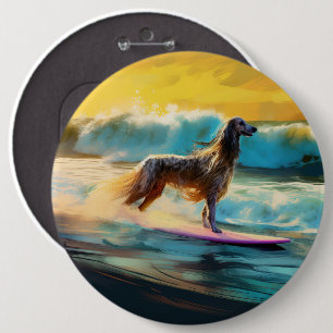 Afghan Hound Strand Surfen Schilderij Ronde Button 6,0 Cm