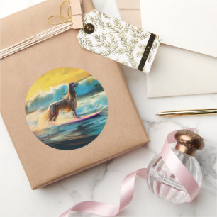 Afghan Hound Strand Surfen Schilderij Ronde Sticker