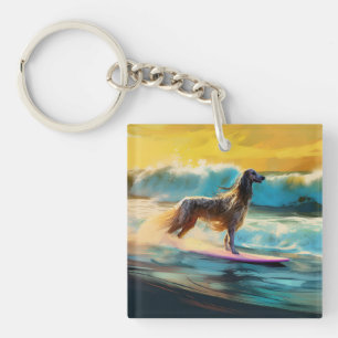 Afghan Hound Strand Surfen Schilderij Sleutelhanger
