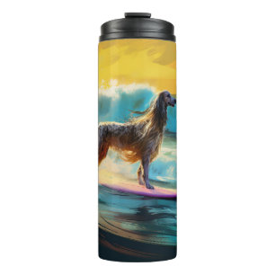 Afghan Hound Strand Surfen Schilderij Thermosbeker