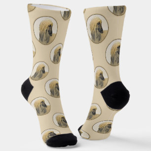Afghan Hound Zwarw Masker Rood Schilderij Huisdier Sokken