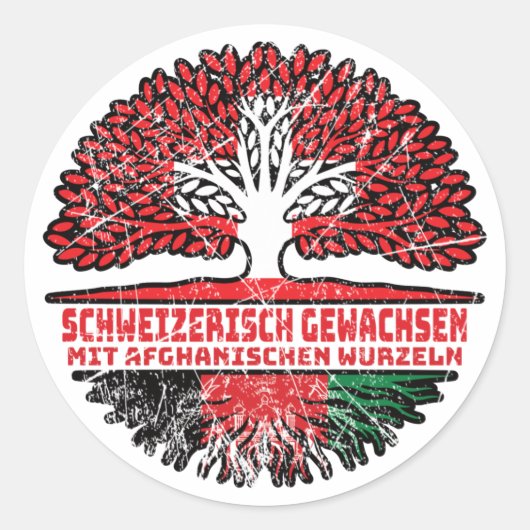 Afghanistan Afghanistan Schweizer Schweiz Baum Ronde Sticker (Voorkant)