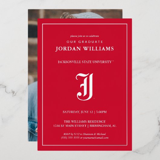 Afgstuderen aan Jacksonville State University Folie Uitnodiging (Voorkant / Achterkant)