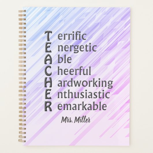 Afkorting voor leraren Naam Paarse Abstracte plann Planner (Voorkant)