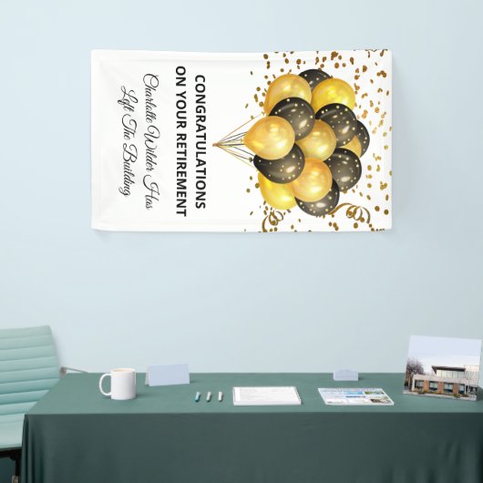 Aflossing van zwarte en goudConfetti Spandoek (Beurs)