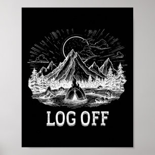 Afmelden en uitloggen en een houtblok op het kampv poster