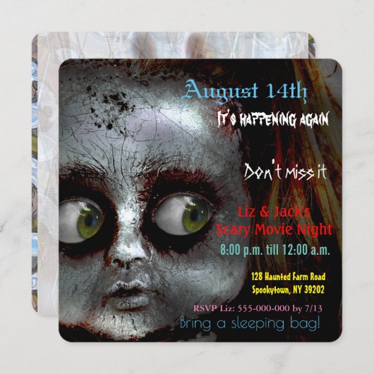 Afraid Doll Scary Movie Night Party - Uitnodiging (Voorkant / Achterkant)