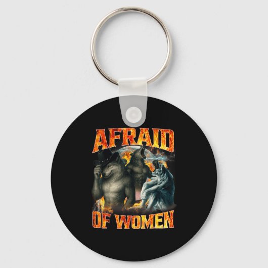 Afraid Of Women Funny Alpha Wolf Meme Cringe Men D Sleutelhanger (Voorkant)