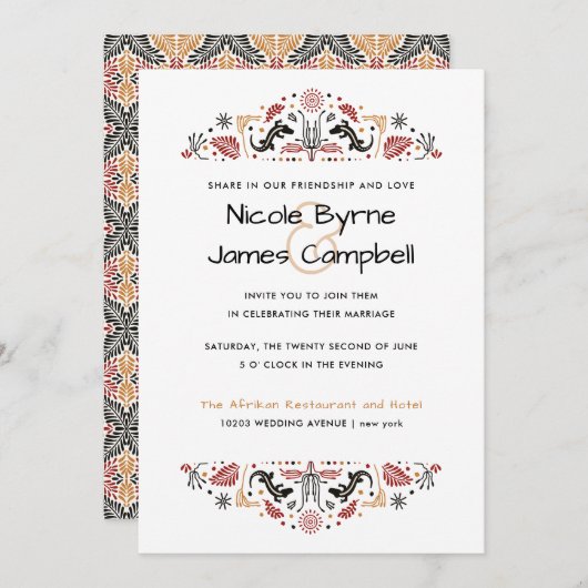 Afriana | Modern Ankara Lizard Wedding Kaart (Voorkant / Achterkant)