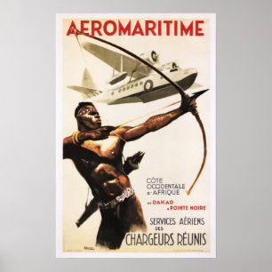 Africa AFRIQUE AEROMARITIME Retro Airplane Poster