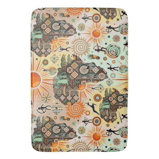 Africa Map Decorative Tribal Elements Pattern Badmat (Voorkant Verticaal)