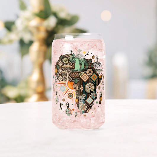 Africa Map Decorative Tribal Elements Pattern Blikvorm Glas (Insitu (Huwelijk))