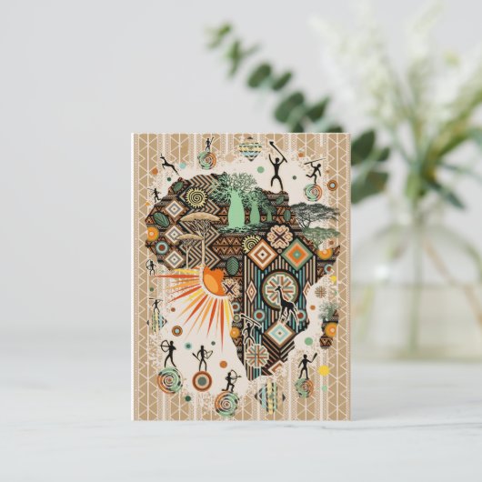 Africa Map Decorative Tribal Elements Pattern Briefkaart (Staand voorkant)