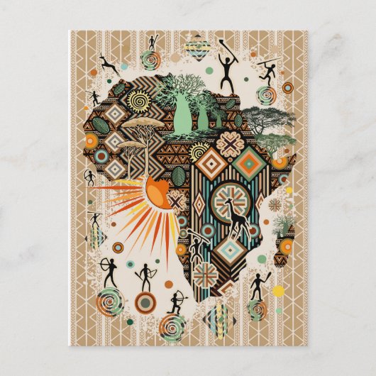 Africa Map Decorative Tribal Elements Pattern Briefkaart (Voorkant)