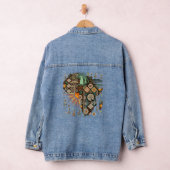 Africa Map Decorative Tribal Elements Pattern Denim Jacket (Hangar)