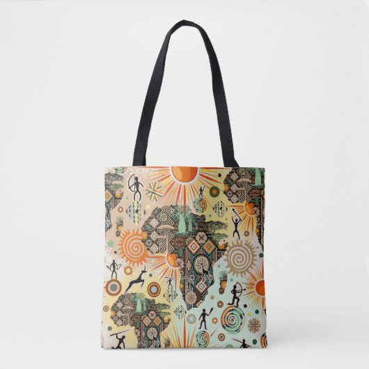 Africa Map Decorative Tribal Elements Pattern Draagtas (Voorkant)