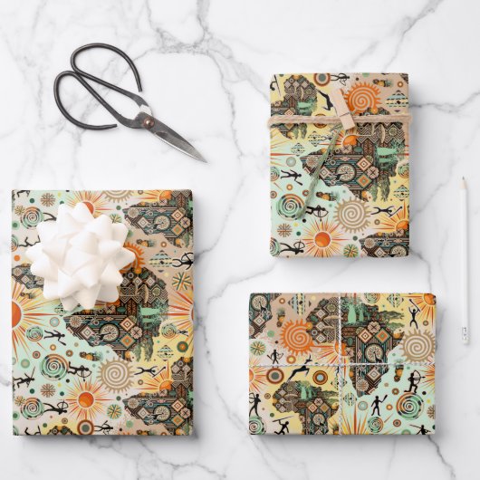 Africa Map Decorative Tribal Elements Pattern Inpakpapier Vel (Voorkant)