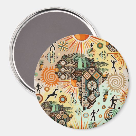 Africa Map Decorative Tribal Elements Pattern Magneet (Voorkant / Achterkant)