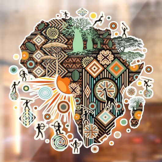 Africa Map Decorative Tribal Elements Pattern Raamsticker (Vel 2)