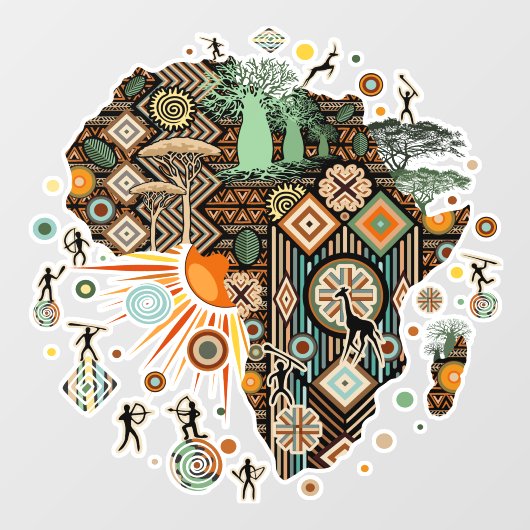 Africa Map Decorative Tribal Elements Pattern Raamsticker (Vel)