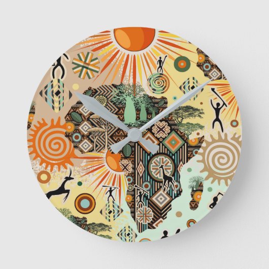 Africa Map Decorative Tribal Elements Pattern Ronde Klok (Voorkant)