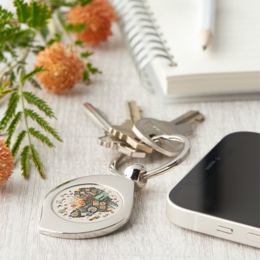 Africa Map Decorative Tribal Elements Pattern Sleutelhanger (Zijkant)