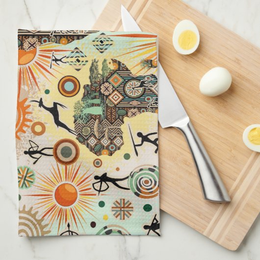 Africa Map Decorative Tribal Elements Pattern Theedoek (Quarter Fold)