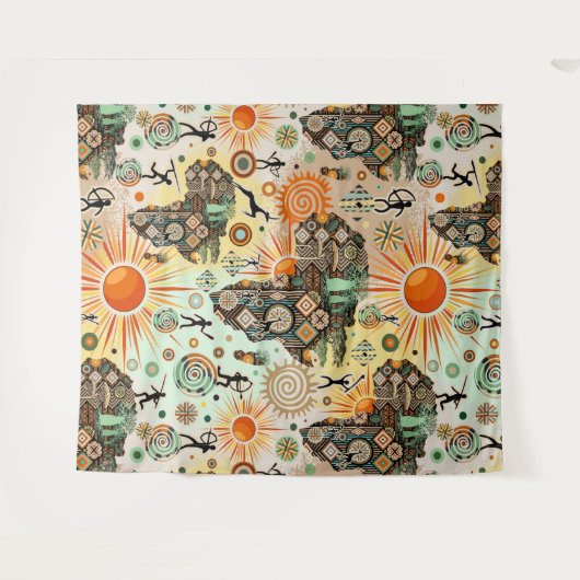 Africa Map Decorative Tribal Elements Pattern Wandkleed (Voorkant (horizontaal))