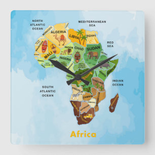 Africa Map Square Wall klok