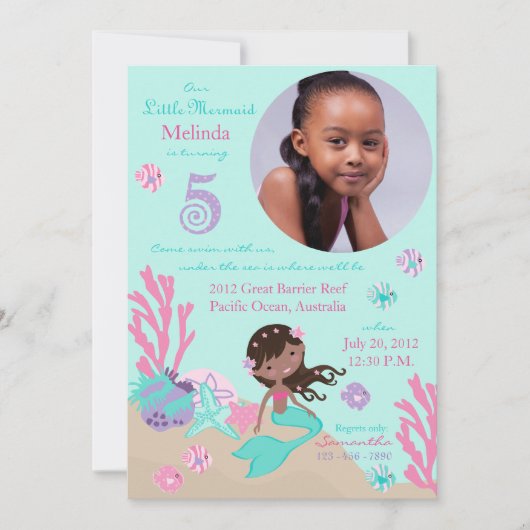 Africa Mermaid vijfde verjaardag Uitnodiging (Voorkant)