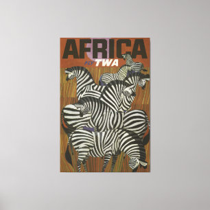 Africa Vintage Travel Poster Zebra Safari Canvas Afdruk